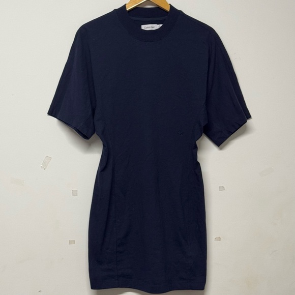 Calvin Klein Navy Blue Shirt Dress Crewneck Short Sleeve Mini M - Picture 1 of 4